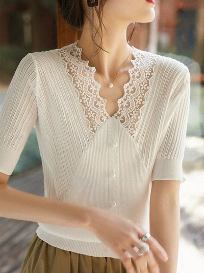 Ella Elegant Hollowed Lace Knitted Top