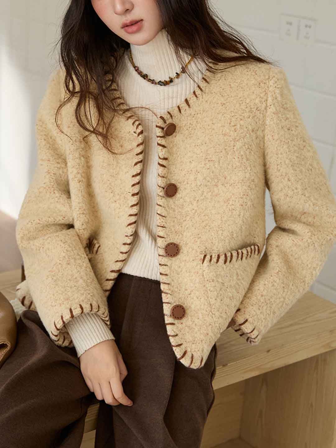 Riley Classic Crew Neck Textured Tweed Jacket