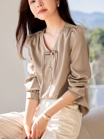 Morgan Classic V-Neck Puff Sleeve Shirt