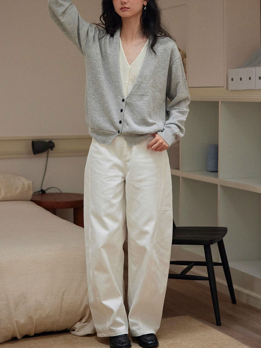 Andrea Classic V-Neck Faux Two-Piece Knitted Cardigan