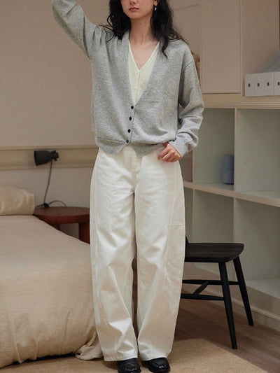 Andrea Classic V-Neck Faux Two-Piece Knitted Cardigan