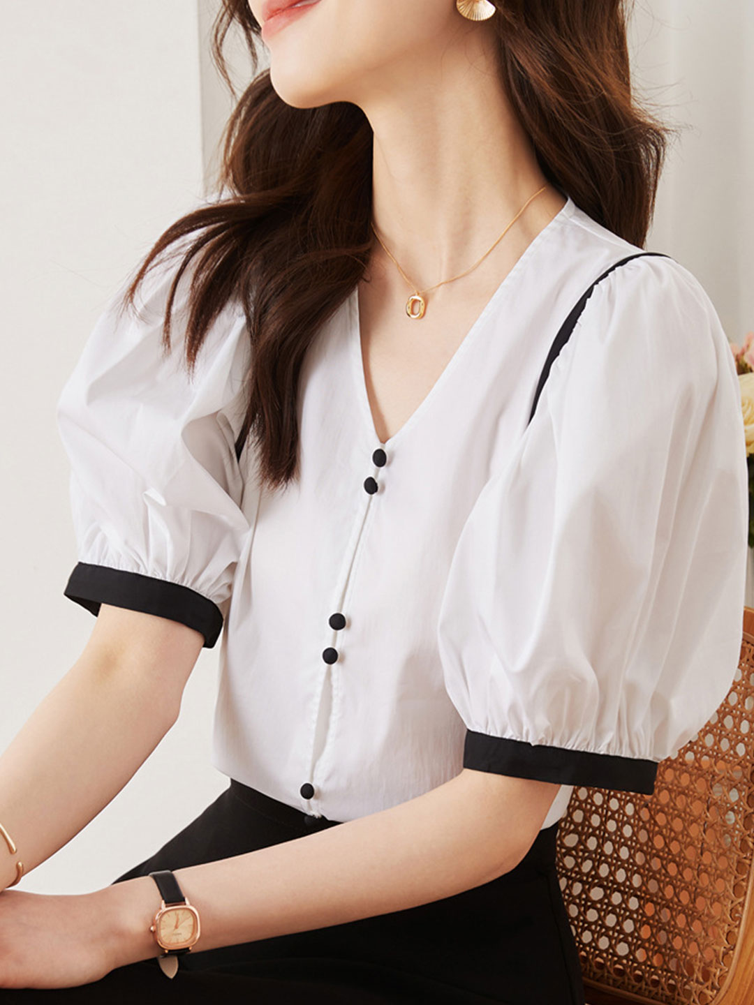 Olivia Casual Puff Sleeve Panelled Top