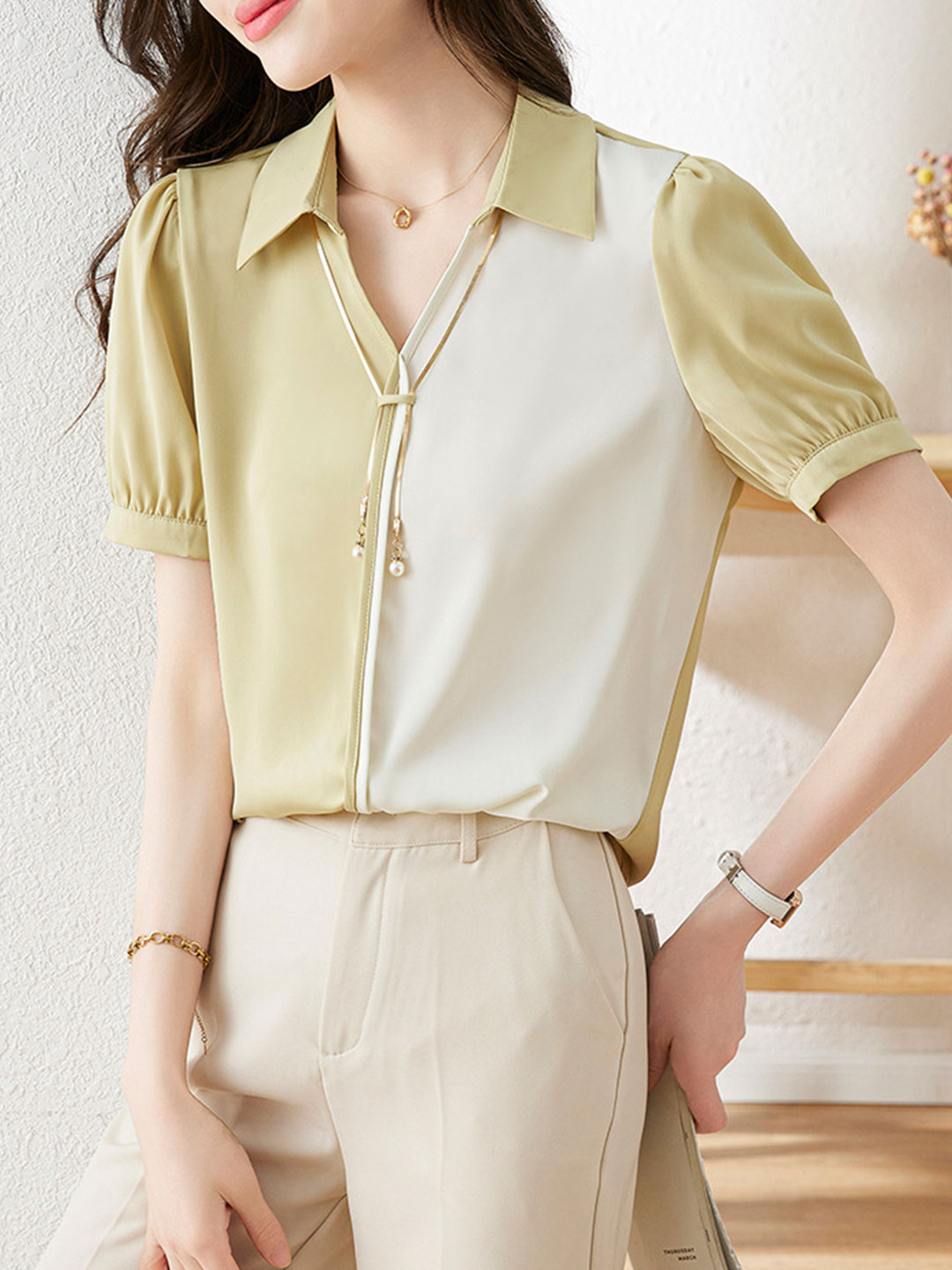 Alexis Casual Contrast Panelled Satin Shirt