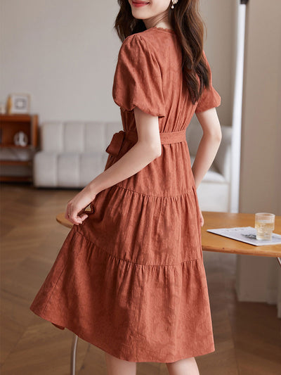 Sarah Retro Square Neck Puff Sleeve Dress