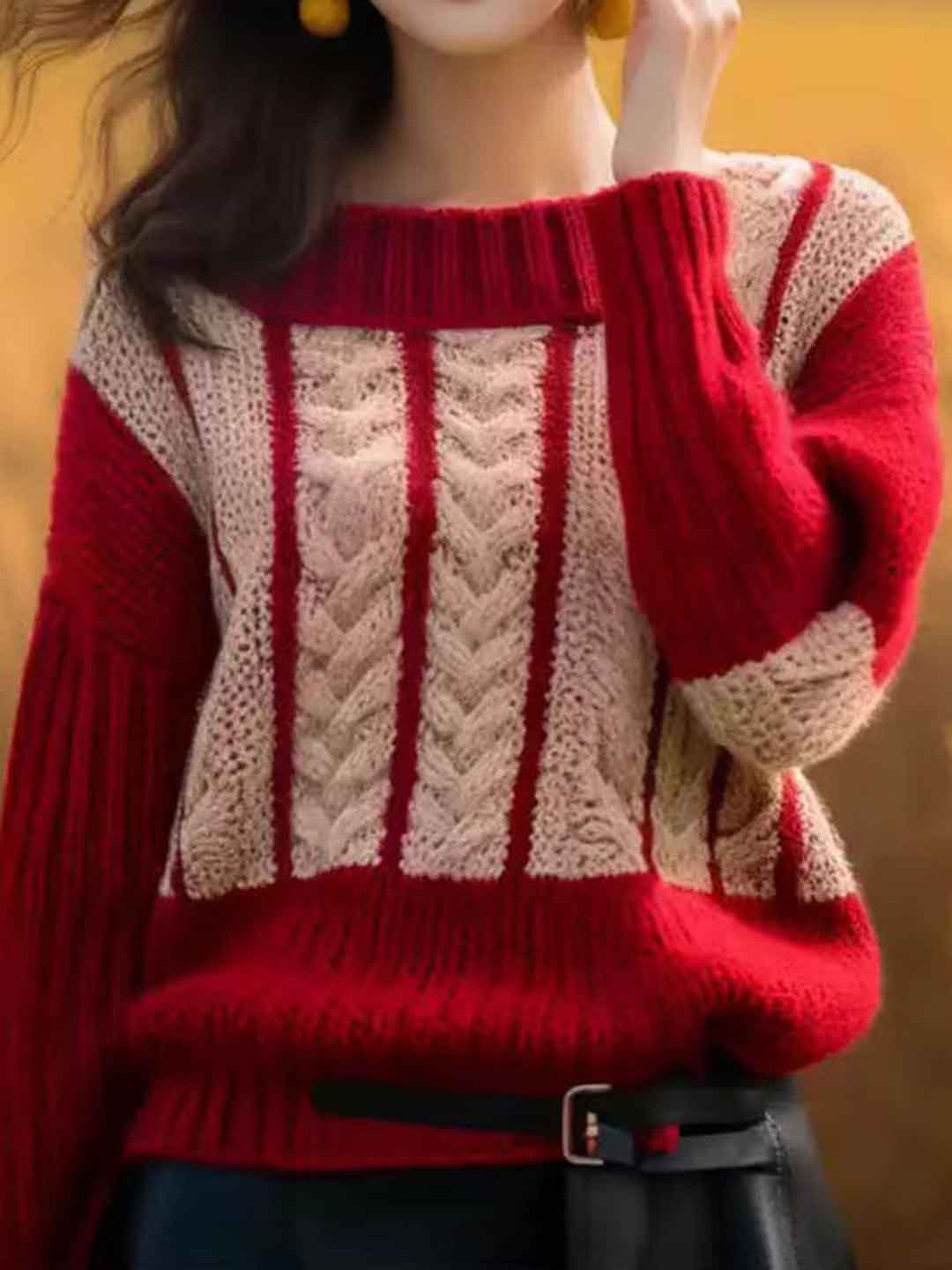 Riley Loose Crew Neck Colorblocked Knitted Top