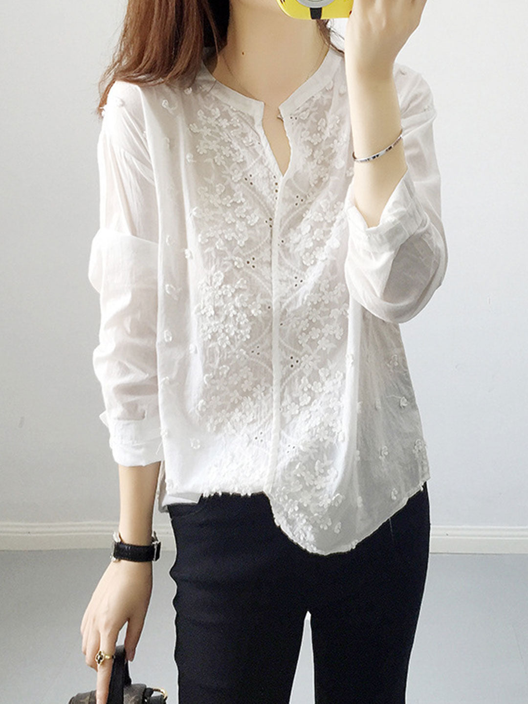 Alexa Embroidered Jacquard Lace Shirt