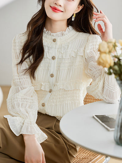 Claire Retro Auricular Jacquard Flare Sleeve Shirt