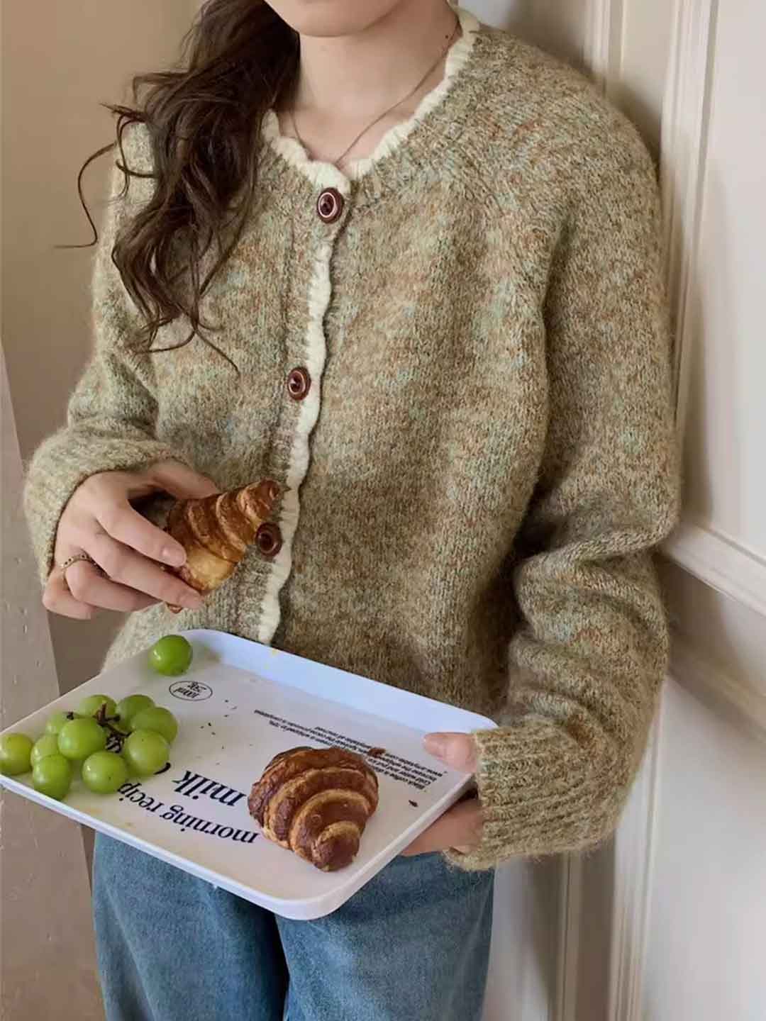 Emma Loose Crew Neck Colorblock Knitted Cardigan