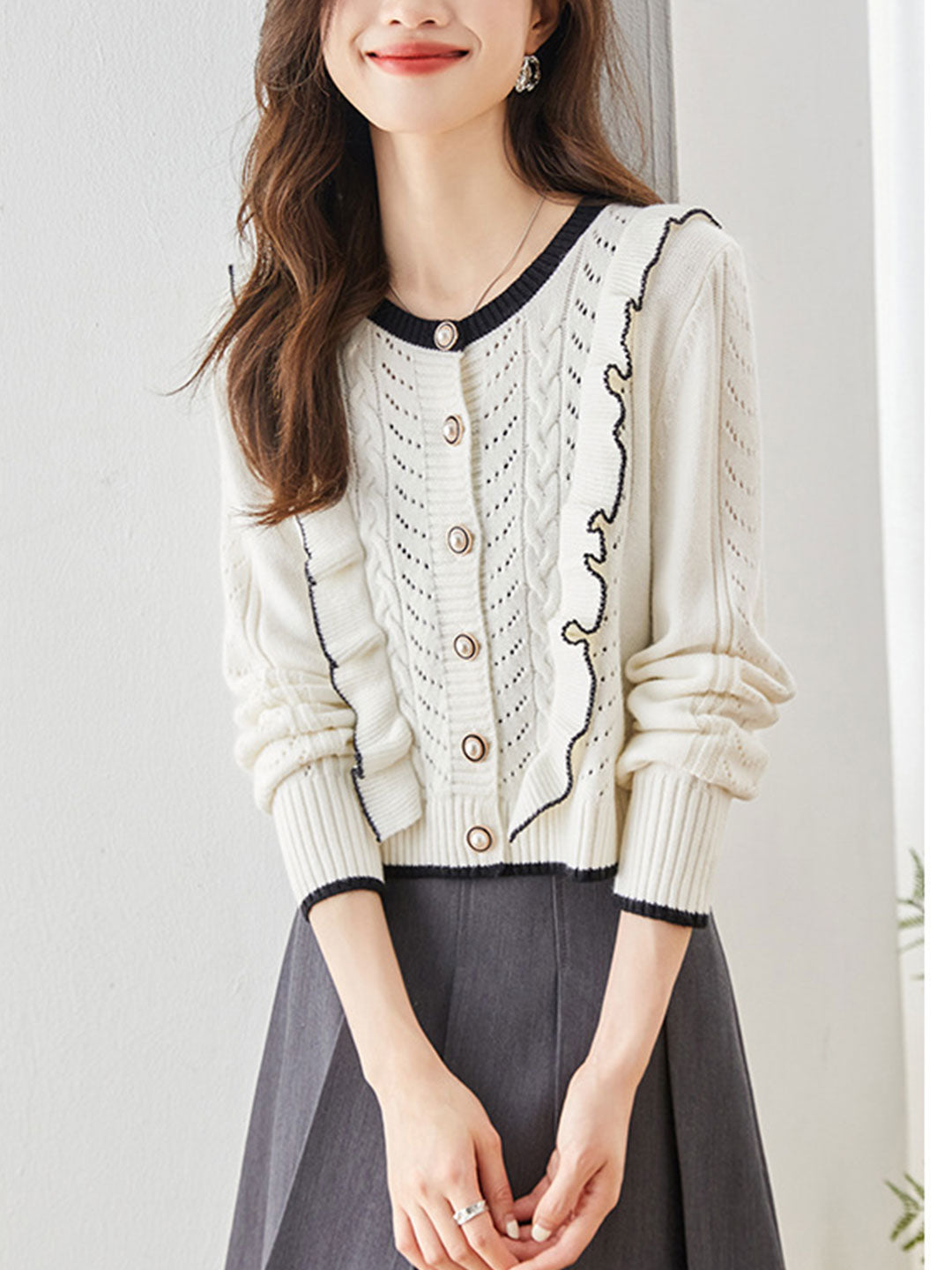 Olivia Elegant Hollowed Ruffled Knitted Cardigan