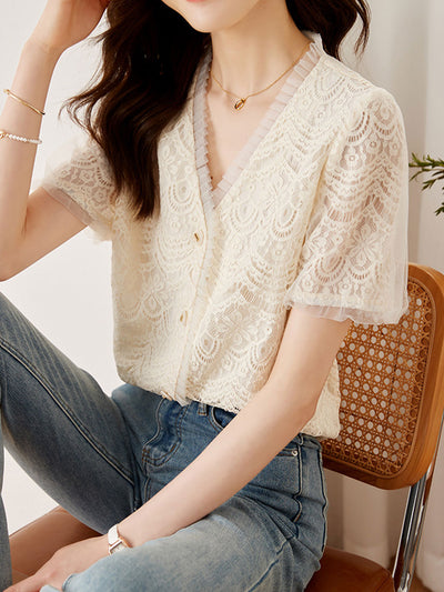 Isabella Retro Lace Printed Chiffon Top