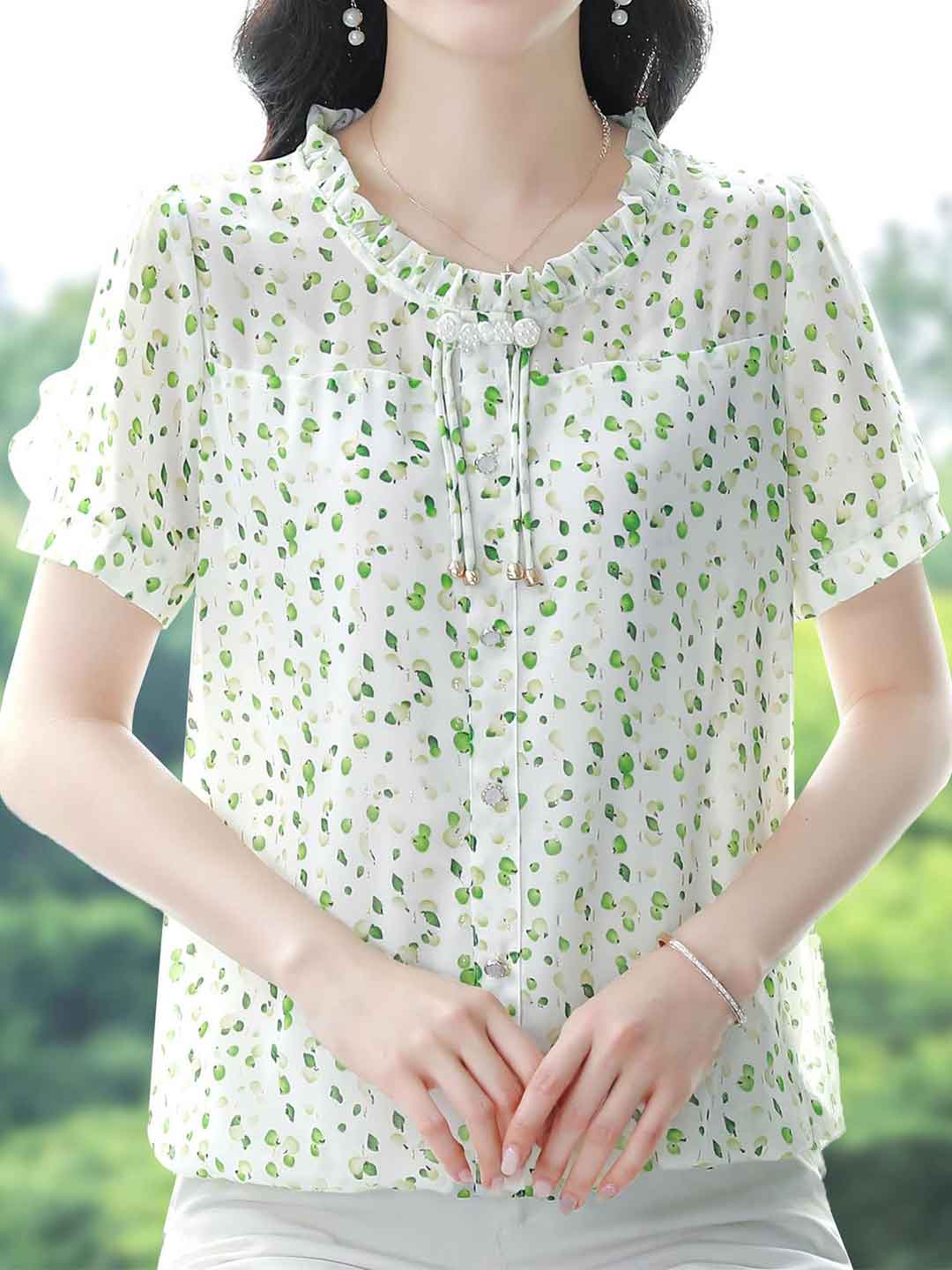 Aubrey Loose Crew Neck Floral Chiffon Blouse