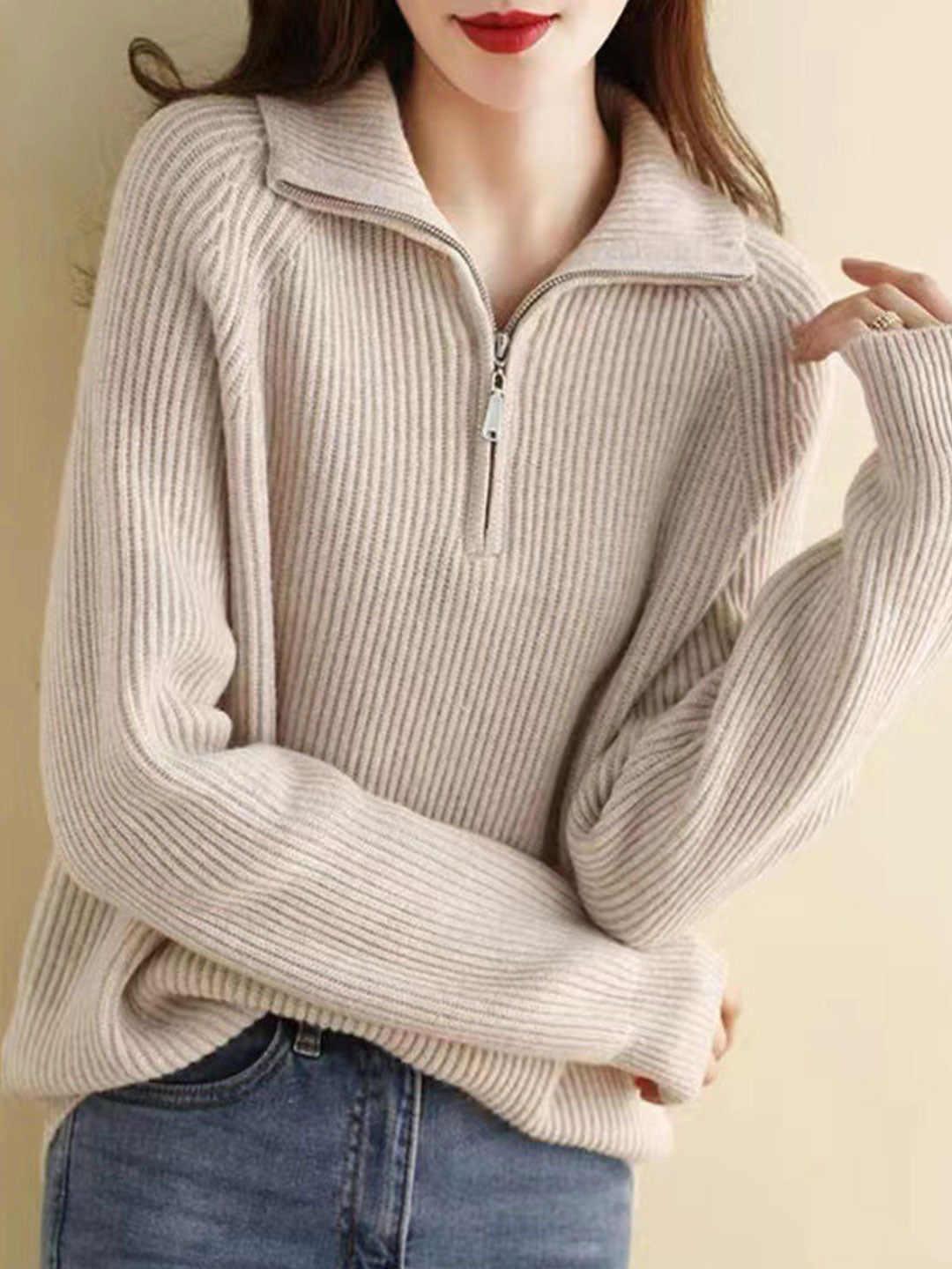 Mia Casual Pile Collar Knitted Pullover Sweater