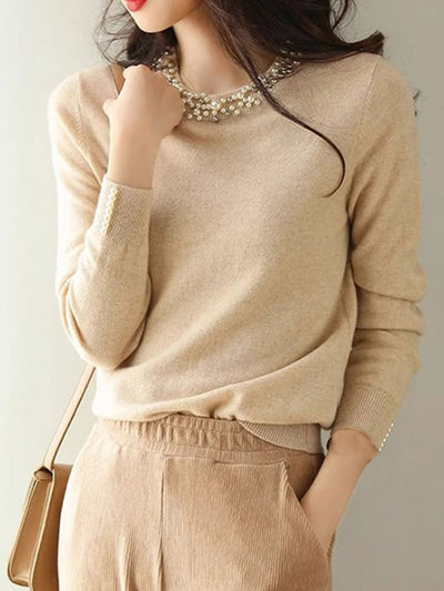 Elizabeth Elegant Beaded Pullover Knitted Top-Yellow