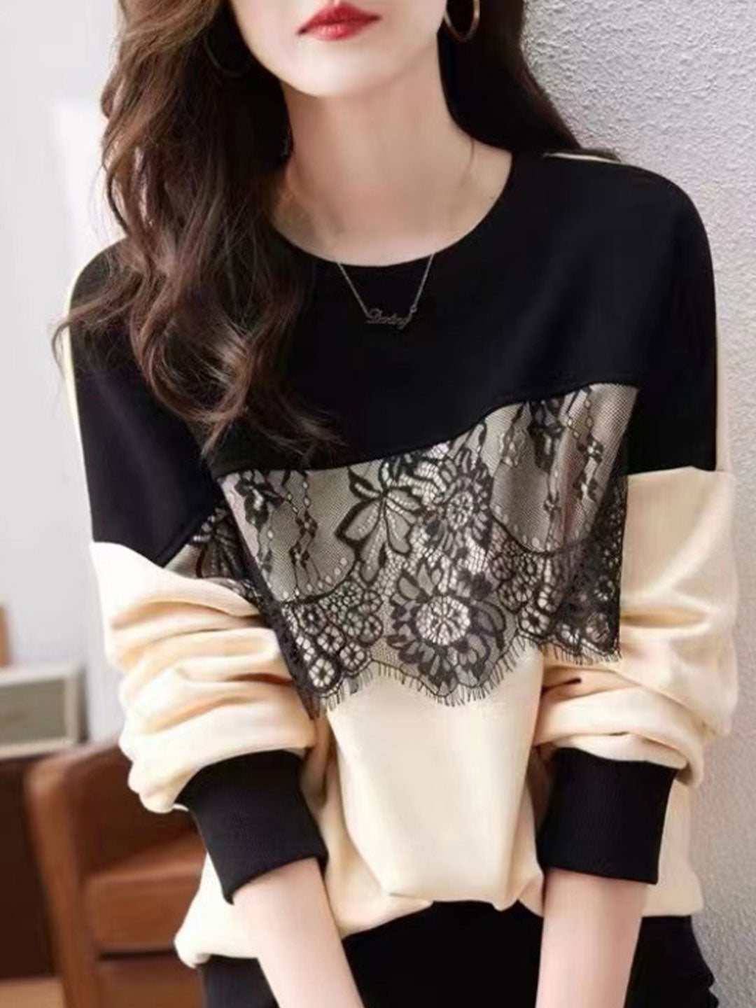 Brianna Loose Lace Patchwork Knitted Pullover Sweater