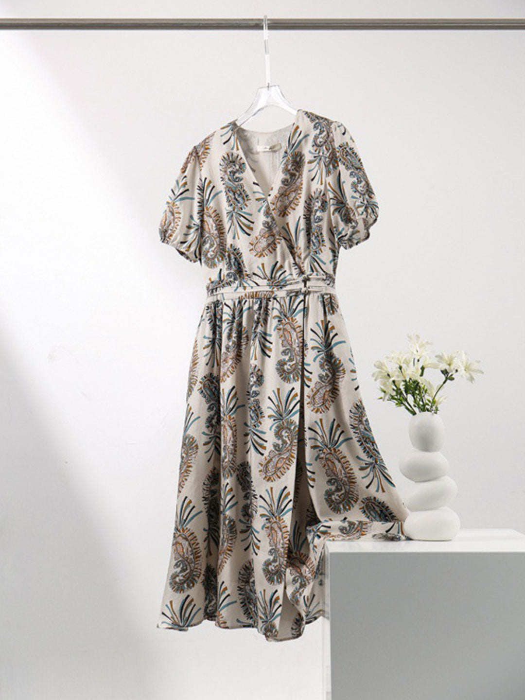 Bella Retro Printed Waist Chiffon Dress