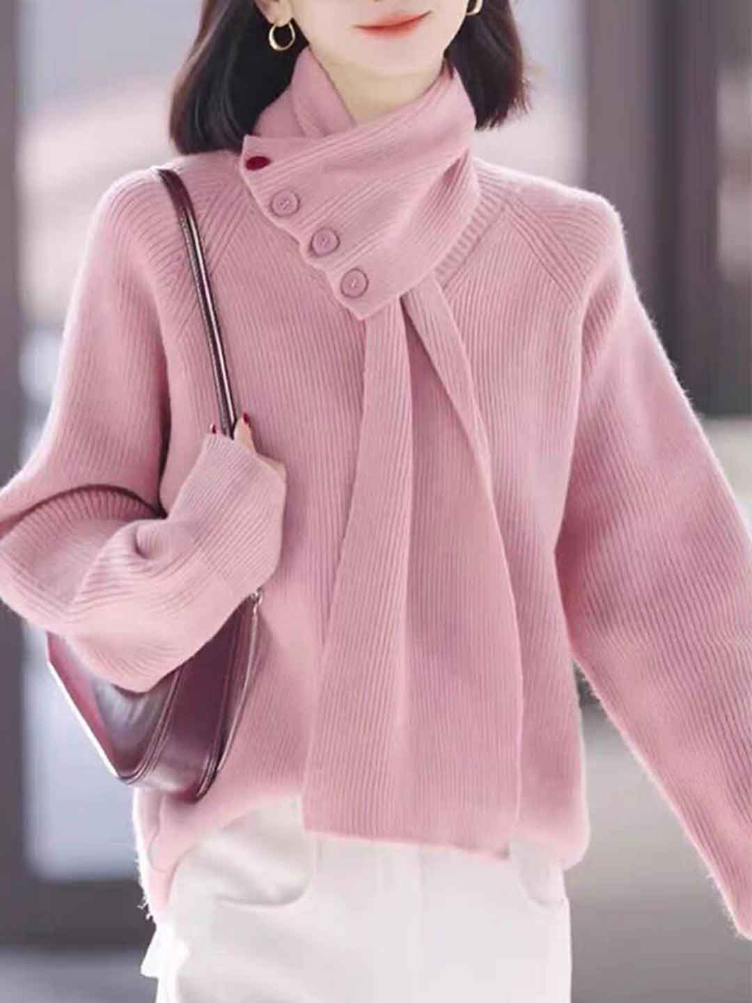 Mia Daily Detachable Scarf Knitted Sweater