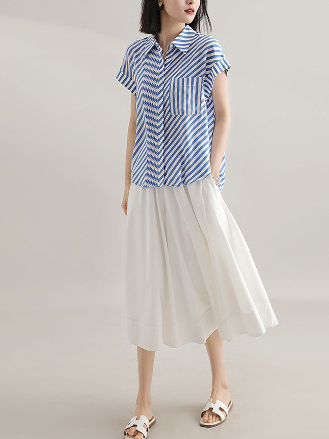 Kayla Casual Asymmetrical Striped Shirt