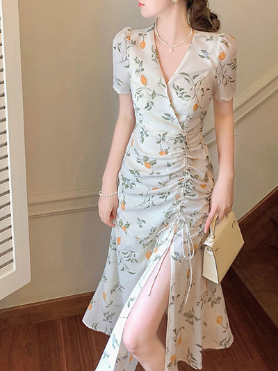 Sydney Elegant Puff Sleeve Printed Floral Dress