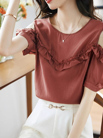 Trinity Vacation Ruffled Off Shoulder Shirt