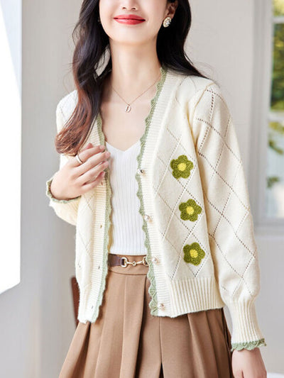 Mia Auricular Hollowed Patchwork Knitted Cardigan