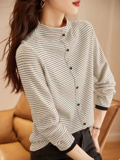 Isabella Classic Turtleneck Contrasted Striped Knitted Top