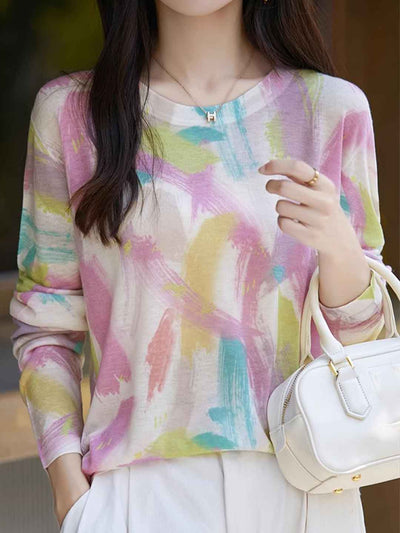 Nevaeh Casual Crew Neck Printed Wool Top-K