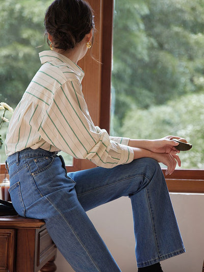 Molly Retro Lapel Striped Shirt