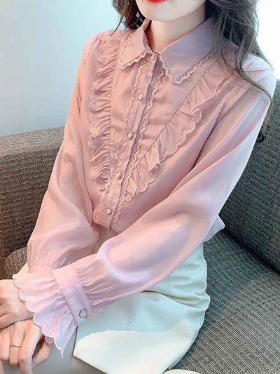 Emma Loose Doll Collar Flare Sleeve Ruffled Shirt