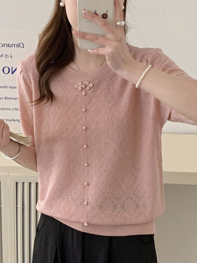 Sophia Loose Crew Neck Jacquard Knitted Top