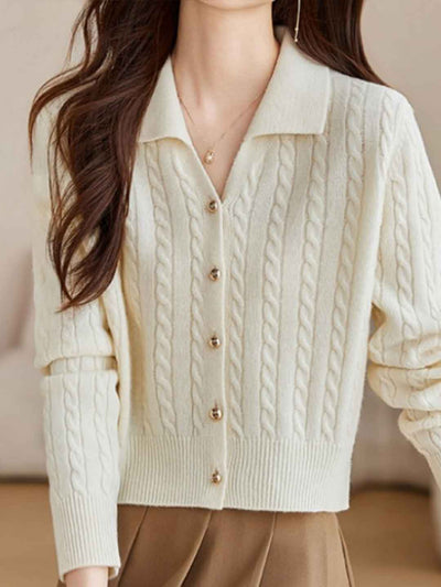 Maria Vintage Lapel Cable Knitted Sweater