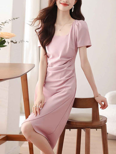 Bailey Elegant Square Neck Solid Color Dress