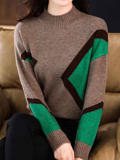 Camila Classic Turtleneck Contrasted Knitted Top