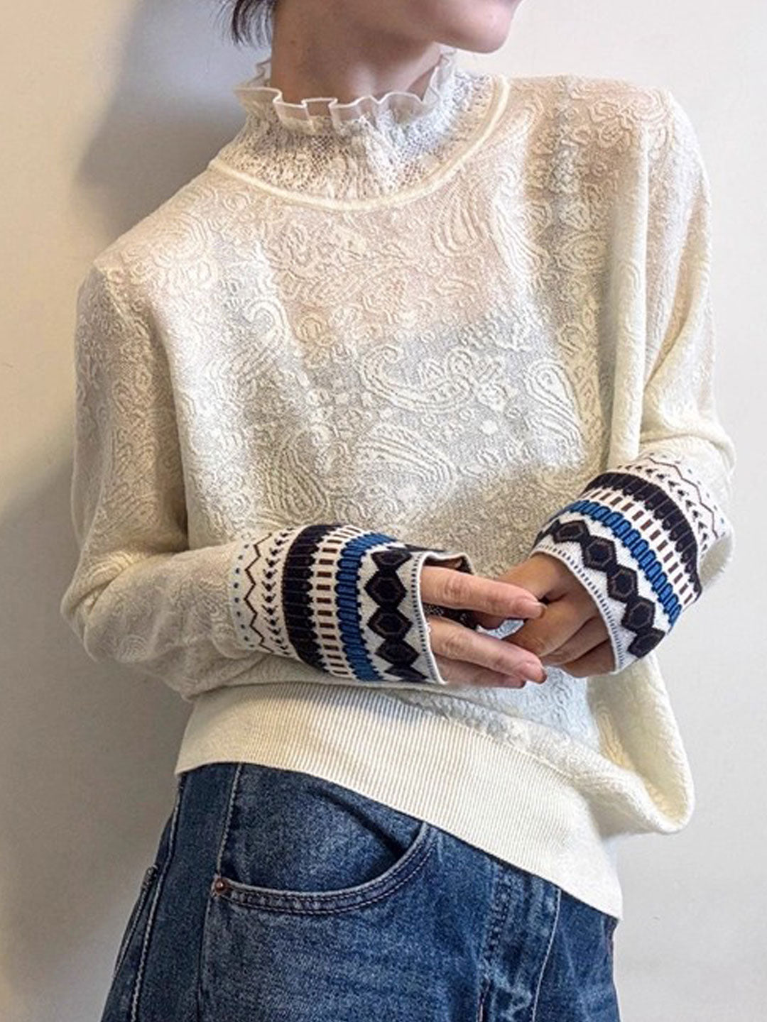 Peyton Retro Auricular Lace Embroidered Jacquard Top