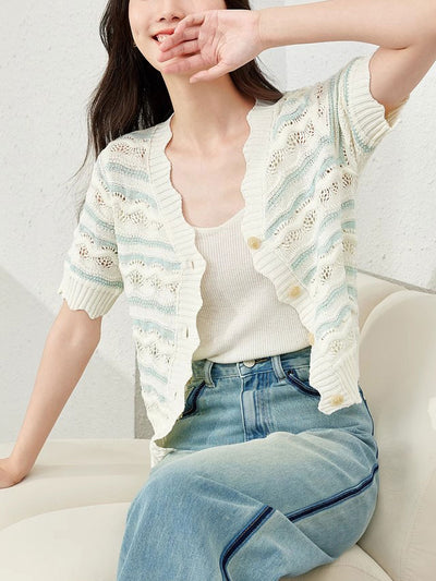 Gianna Retro V-Neck Hollowed Knitted Cardigan