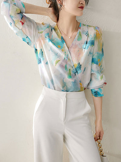 Sarah Loose V-Neck Printed Blouse