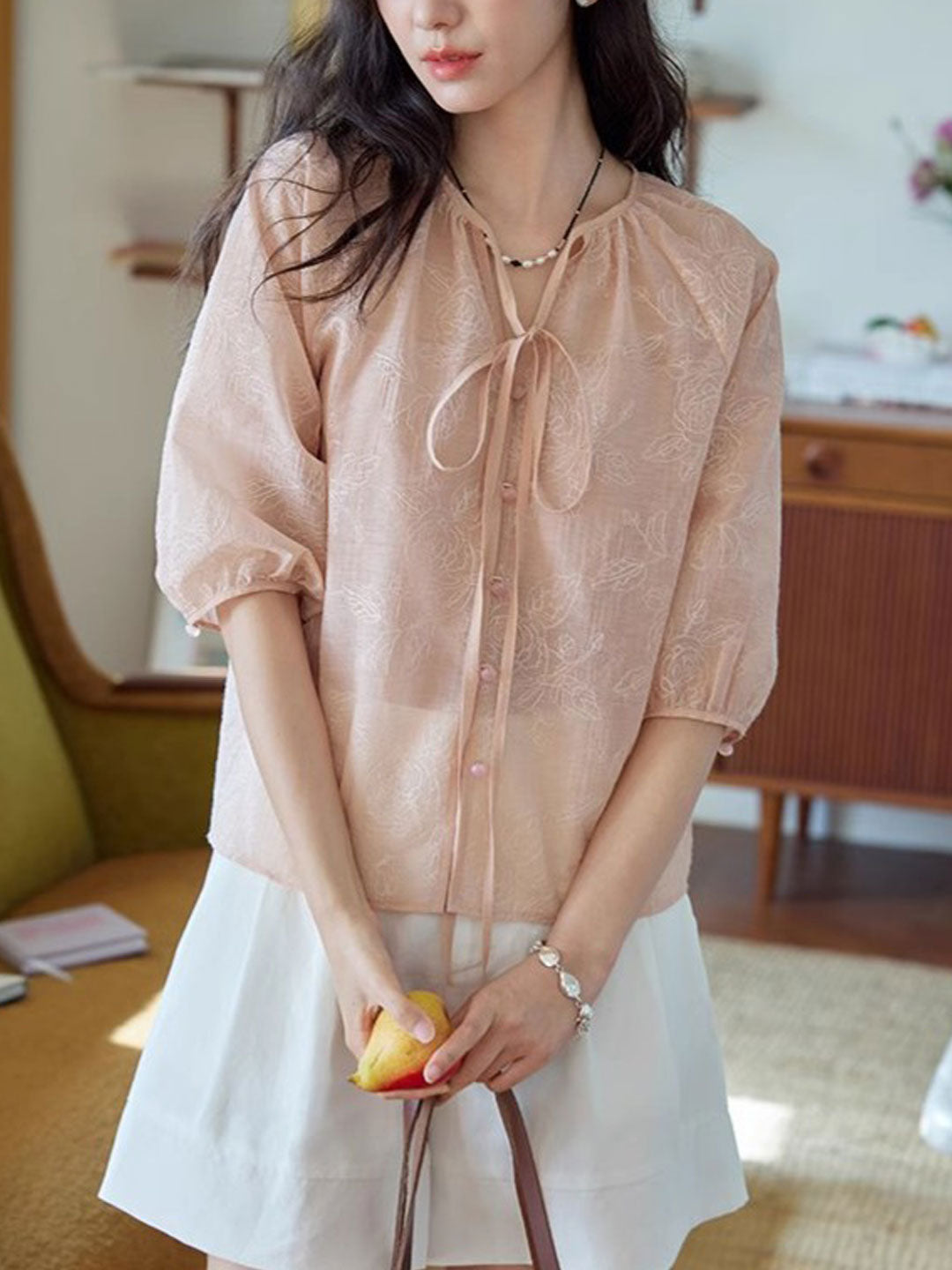 Faith Loose Crew Neck Embroidered Top