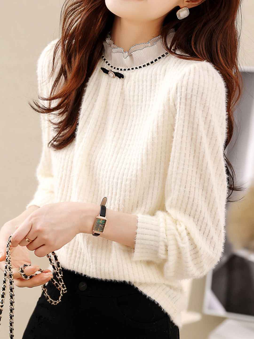 Madison Classic Lace Collar Solid Color Top