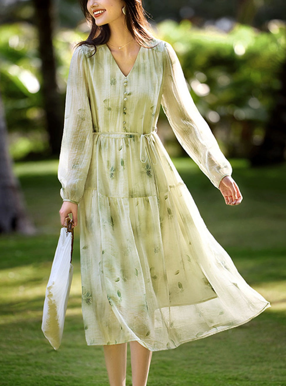 Ava Elegant Flare Sleeve Floral Printed Chiffon Dress – Roselili