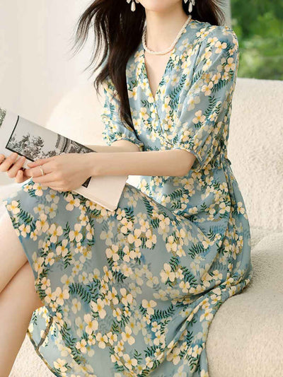 Vanessa Elegant V-Neck Floral Chiffon Dress