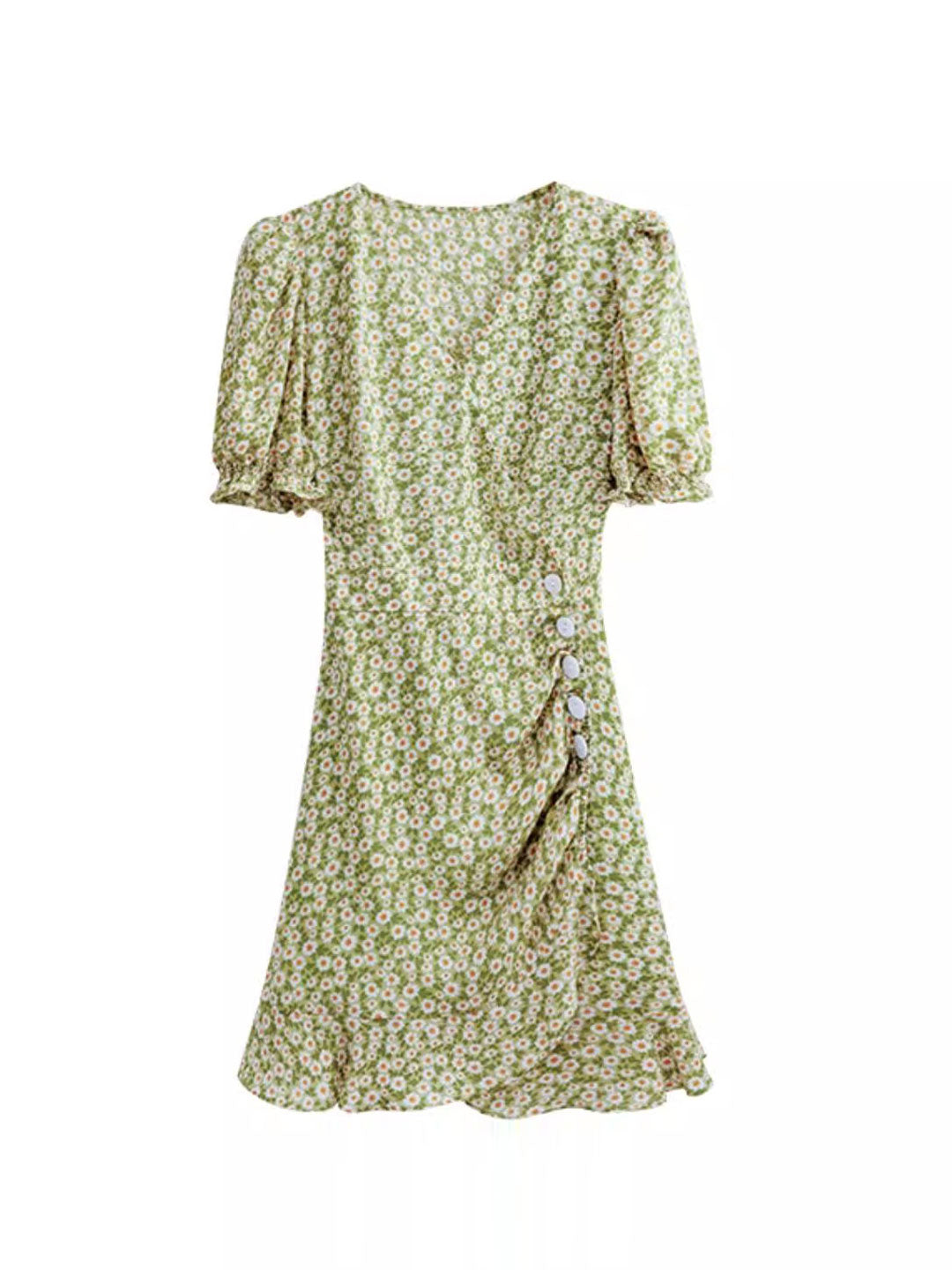 Alyssa Retro Puff Sleeve Floral Dress