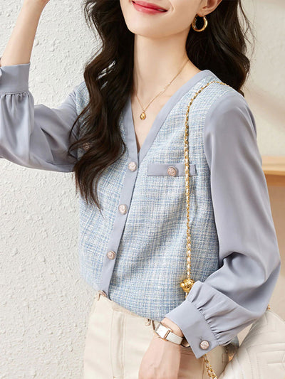 Lauren Retro V-neck Chiffon Panel Cardigan