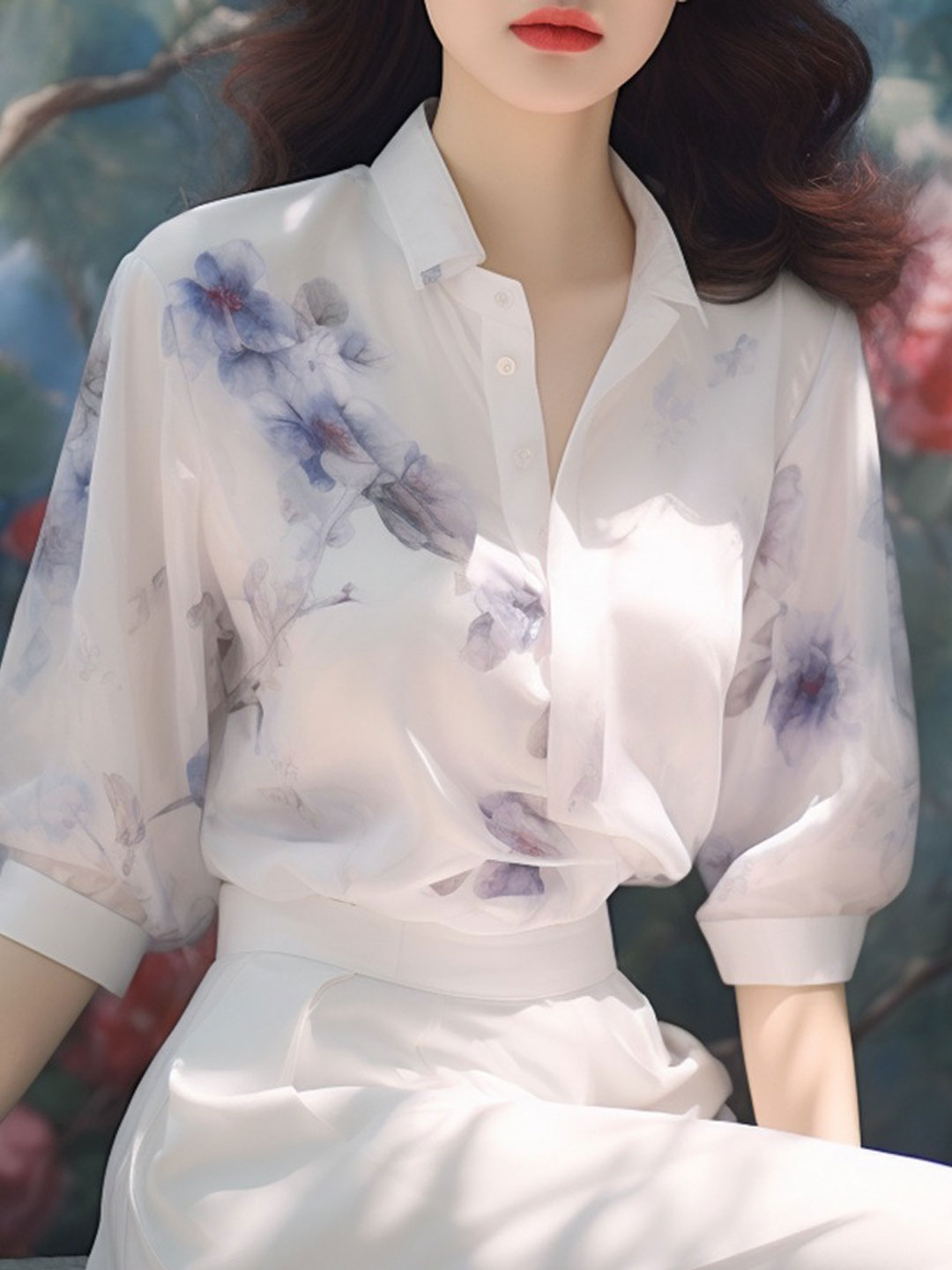 Isabella Casual Lapel Printed Chiffon Shirt