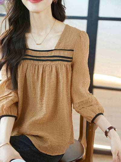 Bella Classic Back Hollowed Blouse-Khaki