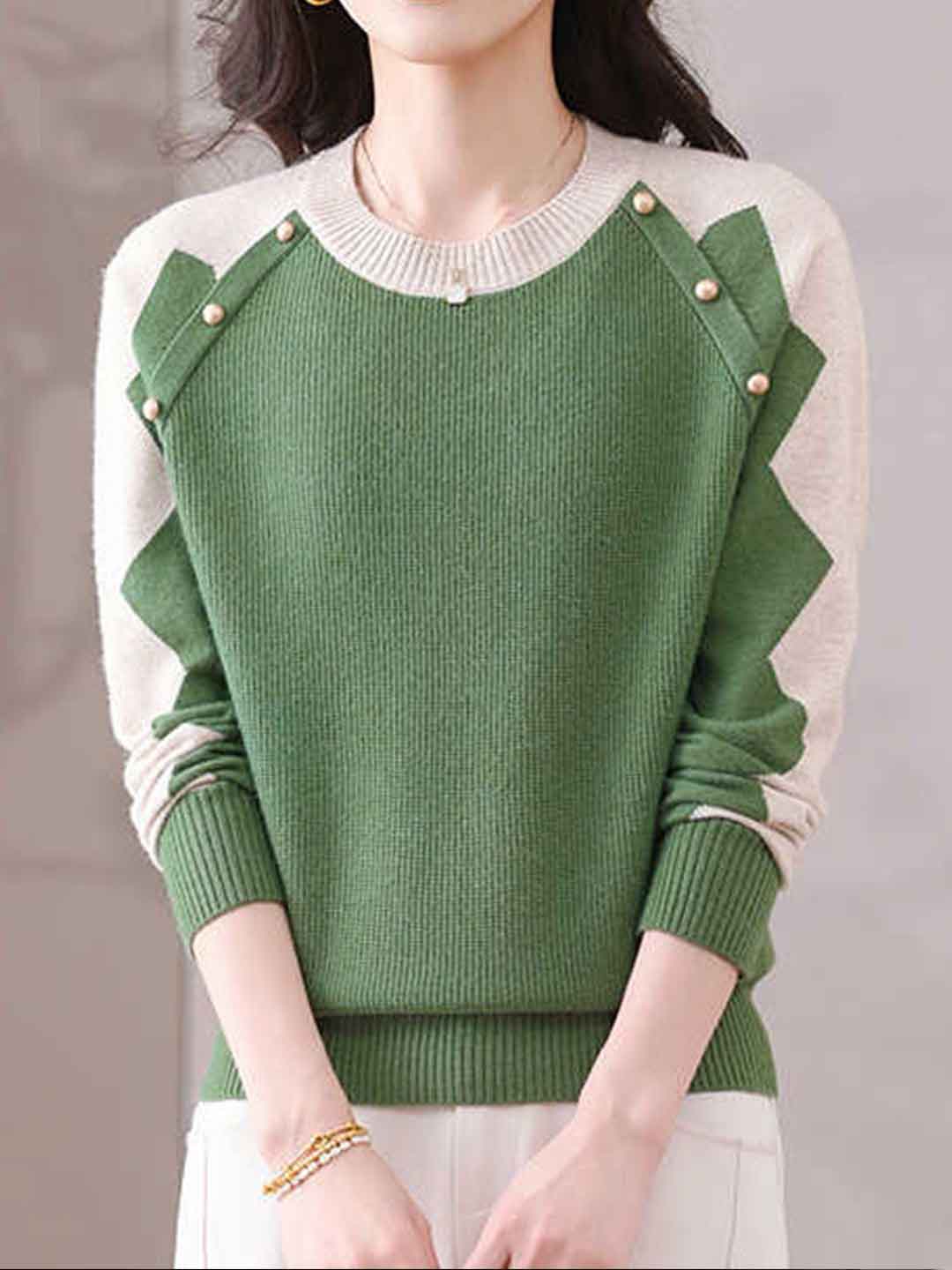 Bailey Loose Crew Neck Jacquard Knitted Pullover Top