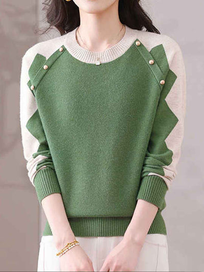 Bailey Loose Crew Neck Jacquard Knitted Pullover Top