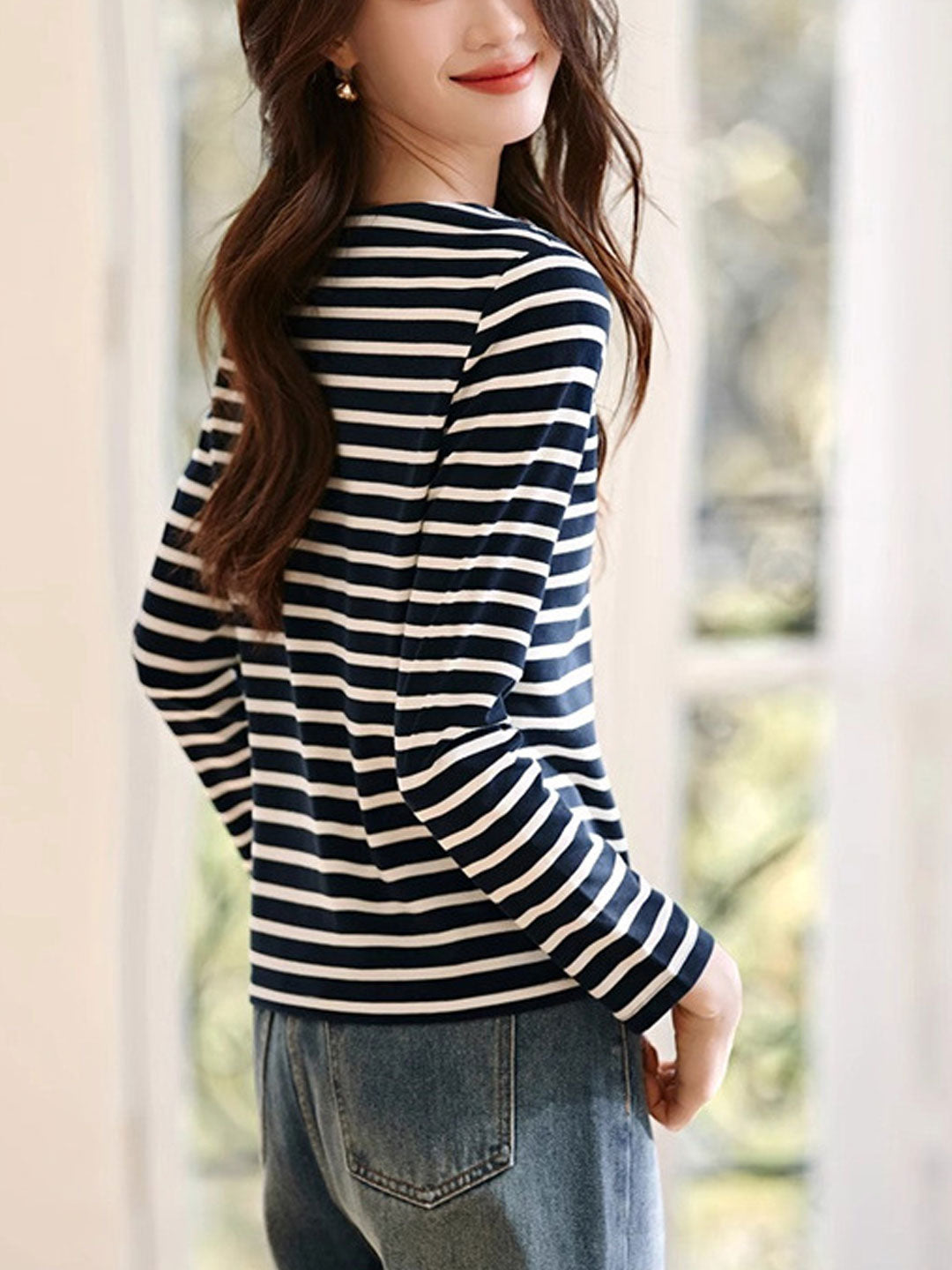 Madison Casual Crew Neck Contrasting Striped Top