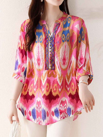 Jocelyn Loose V-Neck Printed Rhinestone Top