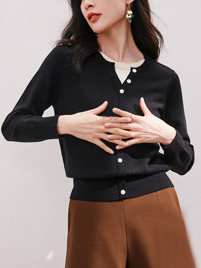 Taylor Retro V-Neck Knitted Cardigan Sweater-Black