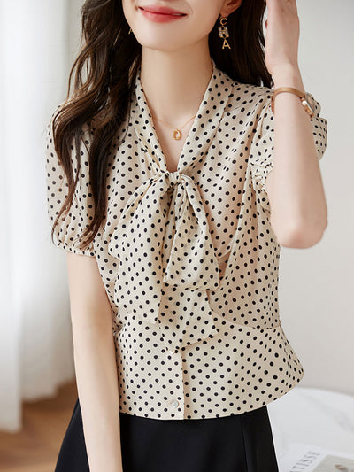 Molly Loose Polka Dot Bow Puff Sleeve Top