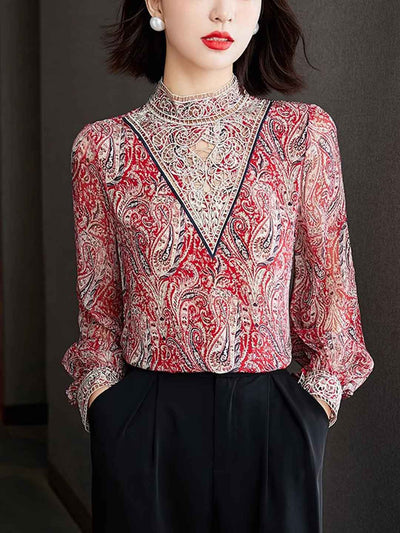 Kayla Retro Embroidered Balloon Sleeve Blouse